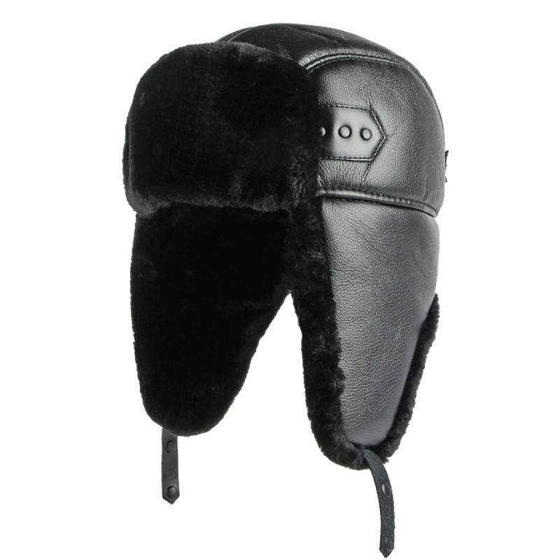 Winter Trapper Hat - 남성용 PU 가죽 러시아 모자, 두꺼운