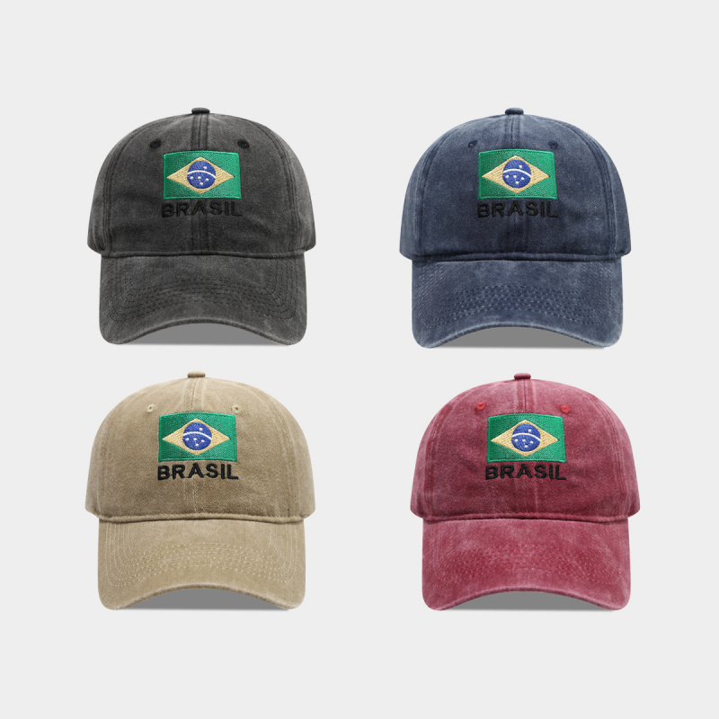 Dad Hat Cotton - 빈티지 브라질 국기 BRASIL 자수 워싱