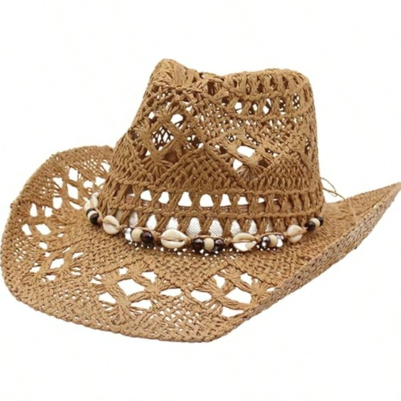 1pc 보헤미안 스타일 쉘 모양의 속이 빈 밀짚 모자, - Cowboy Hat Straw 리뷰 및 가격