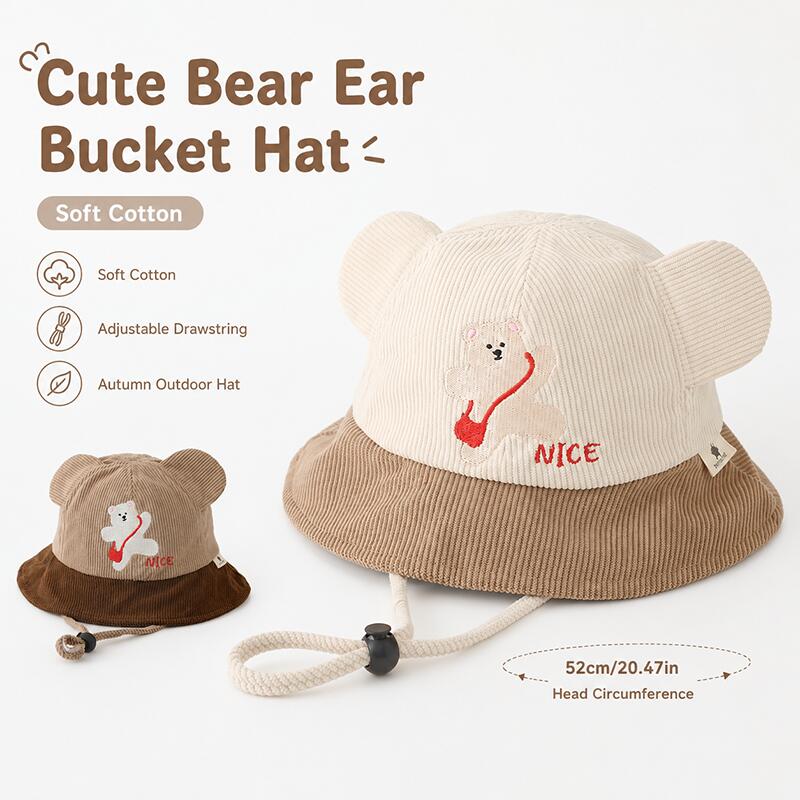 아동용 곰돌이 귀 버킷햇 부드러운 면 소재 컬러 블록  - Bucket Hat Cotton 리뷰 및 가격