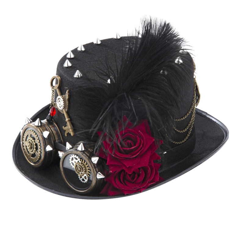 Y166 빈티지 Steampunk 모자 탑 모자 고글  - Fedora Hat Wool 리뷰 및 가격